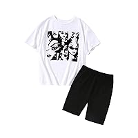 SOLY HUX Girl's Clothing Sets Figure Graphic Short Sleeve Tee and Shorts Set 2 Piece Outfits