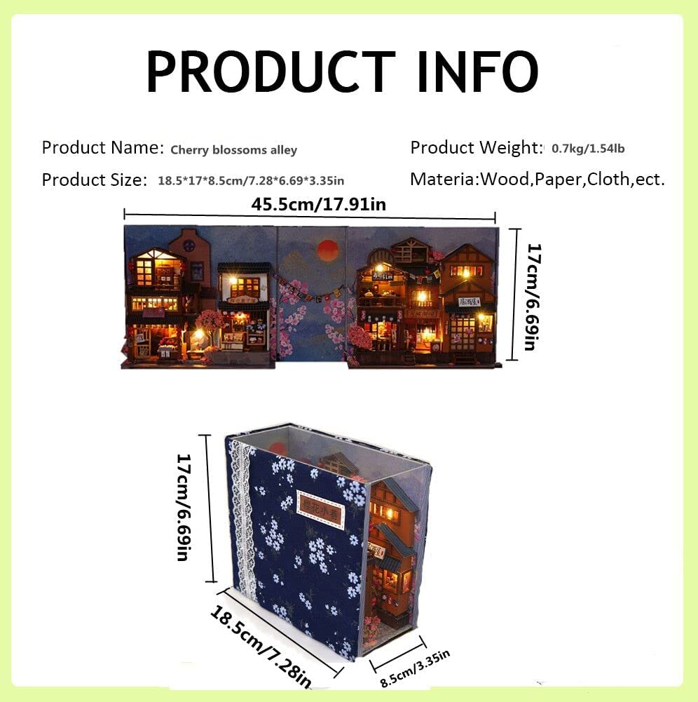TOPBSFARNY 3D Wooden Book Stand Puzzle DIY Dollhouse Wood Bookends Book Nook Model Building Kit with LED Light for Teens and Adults to Build-Creativity Gift for Birthdays Christmas Halloween