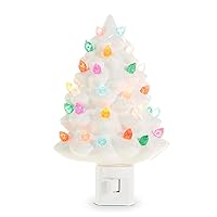 RAZ Imports Vintage White Tree Night Light, 6-inch Height, Ceramic and Plastic, Christmas, Home Décor