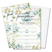 Fall Little Pumpkin Baby Shower Invitations Sweet Pumpkin is on the Way, Fall Leaves, Autumn Theme, Pack of 20 Fill-in Invitation Cards & 20 Envelopes, 4''X6'', Gender Reveal Neutral - JY025
