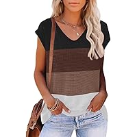 Cap Sleeve Summer Tops for Women Trendy 2024 Waffle Knit Short Sleeve Shirts Loose Blouse Tunic