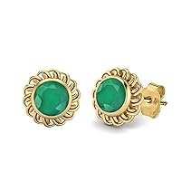 6mm Round Shape Emerald 925 Sterling Silver Celtic Knot Stud Earrings Minimalist Delicate Jewelry
