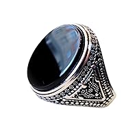 Flat Black Onyx Mans Ring, Natural Black Onyx Ring, December Birthstone, Mens Ring, Heavy 925 Sterling Silver, Handmade Jewelry, Ottoman Turkish Arabic Ring, Christmas, Unisex, Wedding, Natural Gemstone Ring, Q-777
