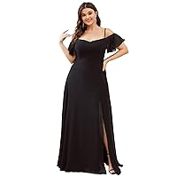 Ever-Pretty Plus Women's Off Shoulder Ruffles Sleeves Side Slit Chiffon Plus Size Bridesmaid Dresses 00237-DA