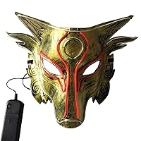 Amosfun Halloween Wolf Head Glowing Mask Halloween Night LED Mask Cosplay Face Cover (Without Battery)