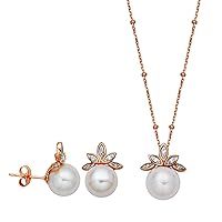 Amazon Collection Rose Gold Pearl Set Earring and Necklace Set