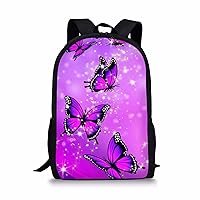 School Bag for Teens Girls, Butterfly Purple School Supplies, Light Large Capacity Kids Bookbag, 17 Inch Laptop Backpacks