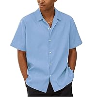 WENKOMG1 Button Down Shirt for Men Solid Color Short Sleeve Loose Fit Casual Tshirts Shirt Lightweight Summer Beach Shirt