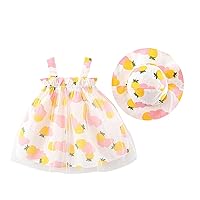 2023 Summer Cotton Baby New Born Girl Dress Sweet Strawberry Printing Elastic Suspender Girl Kids Dress and Size 6