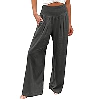 Palazzo Pants for Women Wide Leg High Waist Linen Trousers Stretchy 2024 Summer Casual Loose Comfy Pants with Pockets