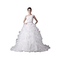 Beautiful Ivory One Shoulder Organza Ruffle Skirt Beaded Wedding Dresses
