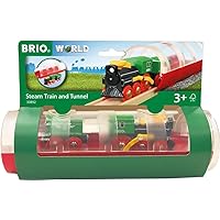 BRIO World 33892 - Steam Train & Tunnel - 3 Piece Wooden Toy Train Set for Kids Age 3 and Up Multi