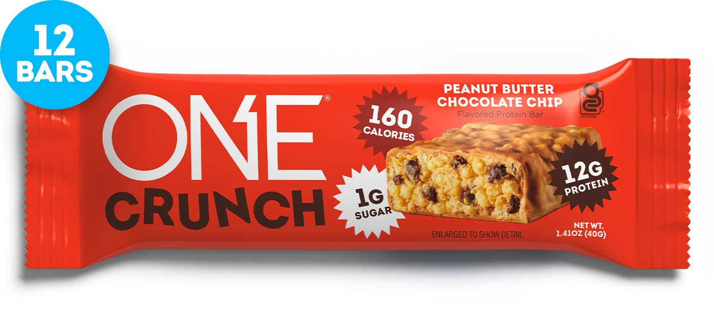 ONE Protein Bars, Crunch Peanut Butter Chocolate Chip, Gluten Free Protein Bars With 12g Protein And Only 1g Sugar, Healthy And Guilt-Free Snacking For Any Occasion (12 Count)