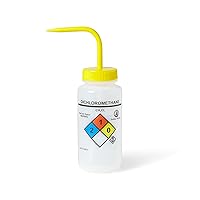 United Scientific™ UniSafe™ Laboratory Grade Wide Mouth LDPE Vented Chemical Wash Bottle, Dichloromethane, 500mL (16oz), 4-Color, Pack of 6