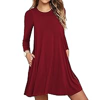 Club Dresses for Women, Women's Long Sleeve Pocket Casual Loose T-Shirt Dress