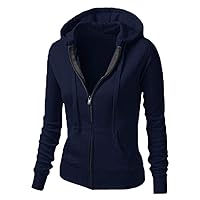 Fashion Women's Full Zip Hoodie Jacket - Slim Fit Lightweight Long Sleeve Hooded Up Sweatshirt Athletic Blue