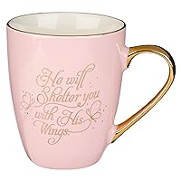 Christian Art Gifts Ceramic Scripture Coffee and Tea Mug for Women 16 oz Pink with Butterfly Inspirational Bible Verse Mug - He Will Shelter You -Psalm 91:4 Lead and Cadmium-free Novelty Mug