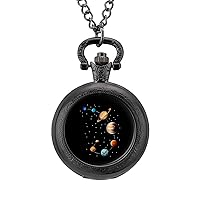 Space Solar System Fashion Quartz Pocket Watch White Dial Arabic Numerals Scale Watch with Chain for Unisex