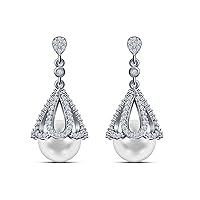 9 mm Akoya Cultured Pearl and 0.45 carat total weight diamond accent Earring in 14KT White Gold