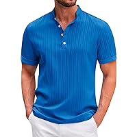 Men's Henley Shirt Band Collar Short Sleeve Button Down Shirts Solid Textured Tshirts Shirts Workout Top for Men