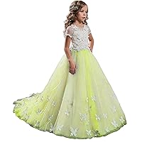 ZHengquan Flower Girls Dresses Short Sleeve Round Neck Party Flower Gowns Lace Tulle Girl Pageant Dress for Kid