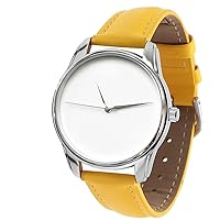 Minimal Yellow Watch, Quartz Analog Watch with Leather Band