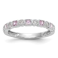 14k White Gold 1/10 Carat Diamond and Pink Sapphire Band Size 7.00 Jewelry for Women