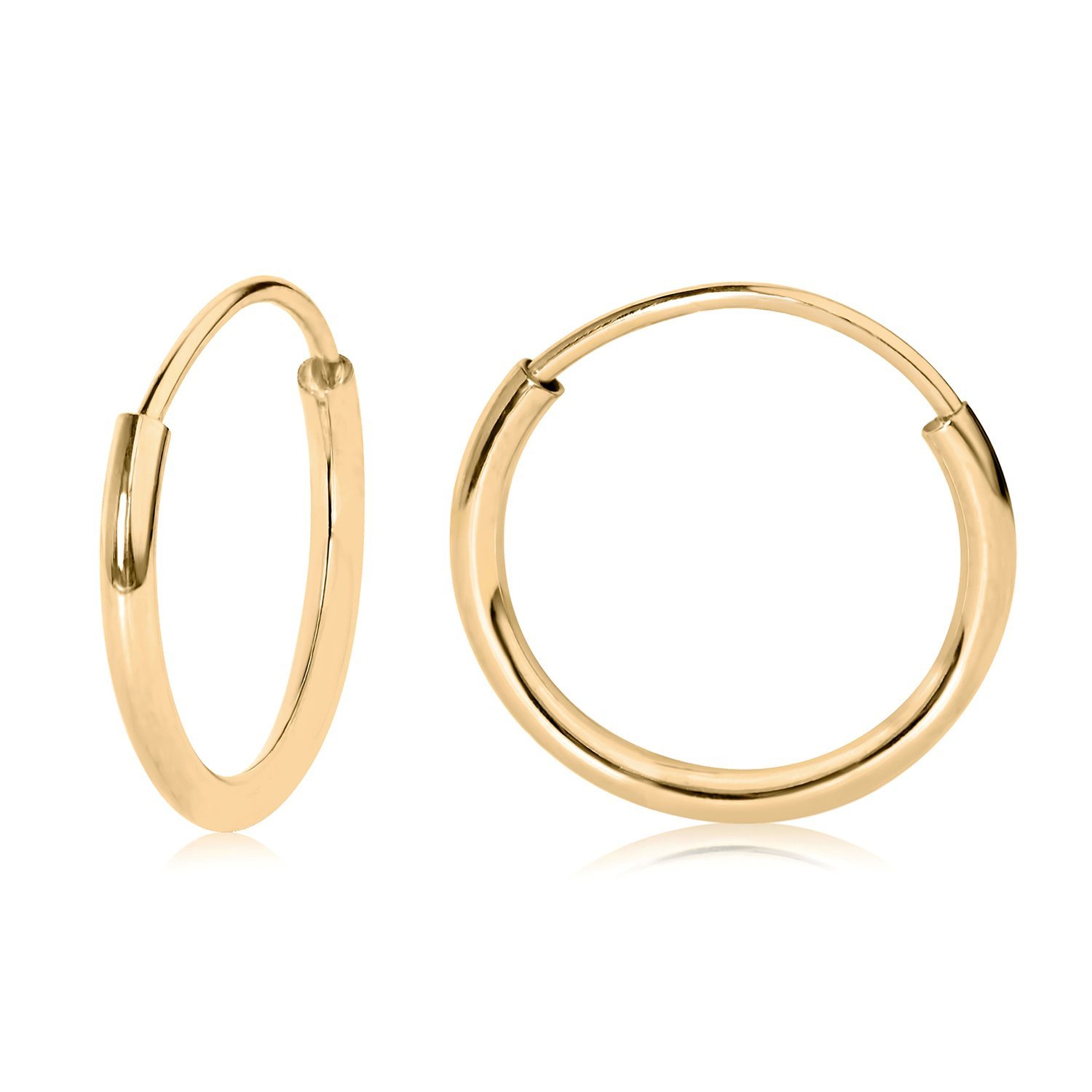 14k White or Yellow Gold Endless Hoop Earrings (10-20mm), 1.0mm Width, for a Woman, Man or Teens by Olivia's Collection