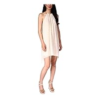 Michael Kors Womens Beige Metallic Chain Lined Pull Over Paisley Sleeveless Halter Short Hi-Lo Dress XS