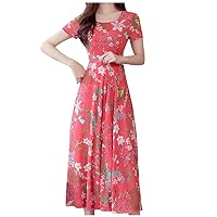 Women's Summer Bohemian Floral Printed Loose Casual Dress 2024 Short Sleeve Floral Flowy Long Maxi Dresses