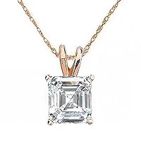2.00 Ct Simulated Asscher Cut Solitaire Pendant 14K Rose Gold Plated 925 Silver & Free 18 Chain