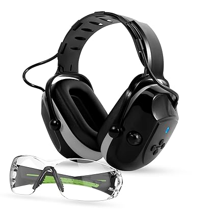 Muffpro Bluetooth Hearing Protection Earmuffs Ear Protection+Safety Glasses, NRR 25dB Noise Canceling Mowing Construction