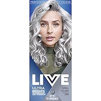 Schwarzkopf LIVE Ultra Brights Or Pastels, Vibrant Semi-permanent Silver Hair Dye, Lasts Up to 15 Washes, Steel Silver 098