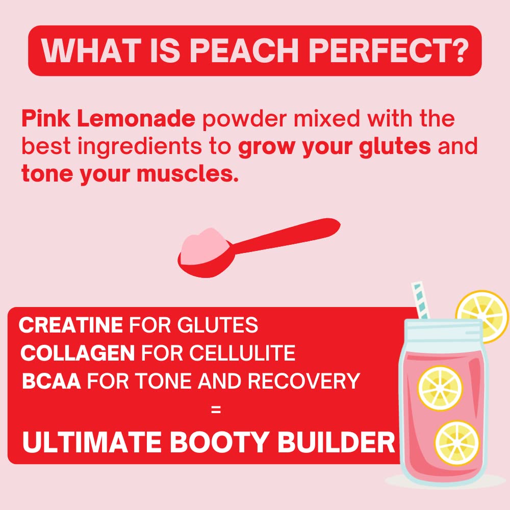 Peach Perfect Creatine for Women Booty Builder, Muscle Builder, Energy Boost, Pink Lemonade, Cognition Aid | Collagen, BCAA, lean muscle, Creatine Monohydrate Micronized Powder, Alt Creapure, 30 Svgs