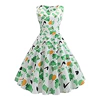 Women's Vintage 1950s Cocktail Prom Dresses St. Patrick's Day Green Shamrock Irish Elegant Wedding Party Swing Dress