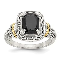 925 Sterling Silver Polished With 14k Simulated Onyx Ring Jewelry for Women - Ring Size Options: 6 7 8