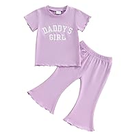 Engofs Toddler Baby Girl Clothes 6 9 12 18 24 Months Summer Outfits Solid Color Short Sleeve T-shirt Bell Bottoms Pants Set