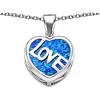 Sterling Silver Large Love Heart Pendant Necklace with 15mm Heart Shape Stone