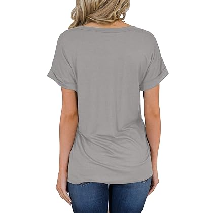 MIHOLL Women's Short Sleeve V-Neck Shirts Loose Casual Tee T-Shirt