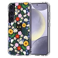 MOSNOVO for Galaxy S24 Case, [Buffertech 6.6 ft Drop Impact] [Anti Peel Off] Clear Shockproof TPU Protective Bumper Phone Cases Cover with Black Cat in Garden Design for Samsung Galaxy S24