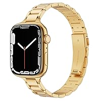 Thin Metal Bands Compatible with Apple Watch Band 38mm 40mm 41mm for Women, Slim Stainless Steel Replacement Wristband for iWatch SE Series 9 8 7 6 5 4 3 2 1 (Golden)