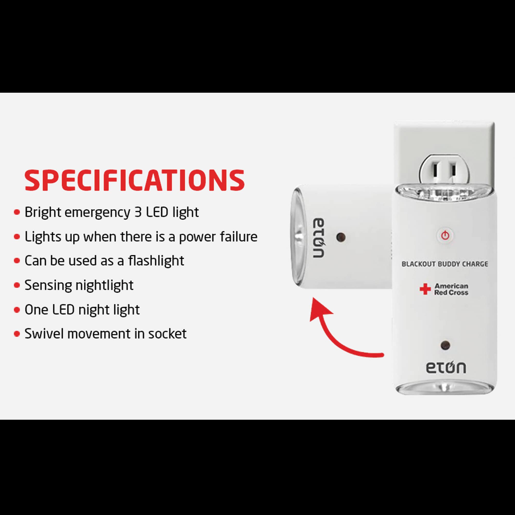 Eton American Red Cross Crank-Powered Clipray Clip-On Flashlight & Smartphone Charger, Solar Powered, Hand Crank, Cherry Red, Commitment to Preparedness