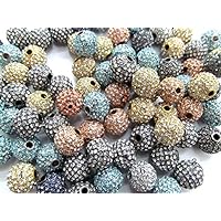 50pcs 10mm Bling Micro Pave Crystal Assorted Shamballa Ball Beads, Micro Pave Hematite Findings Charm, Round Ball Connector