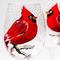 Christmas Wine Glasses Red Cardinals Hand Painted Festive Holiday Wine Glasses set of 2, Holiday Festival Gifts for Family