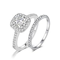 Ahloe Jewelry CEJUG 18K White Gold Plated Cubic Zirconia Two-in-One Halo Wedding Bands Engagement Promise Eternity Rings for Women Size 4-12