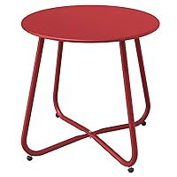 Grand patio E-Coated Steel Side Table, Weather- Resistant Outdoor 18” Round End Table Accent Table for Bistro Balcony Apartment, Red