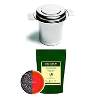 VAHDAM, Classic Tea Infuser + Darjeeling​ Tea Leaves​ from Himalayas (9oz) | 100% Certified Pure Darjeeling Black Tea | 18/8 Stainless Steel Loose Tea Steeper | Grade Loose Leaf Tea | VALUE PACK
