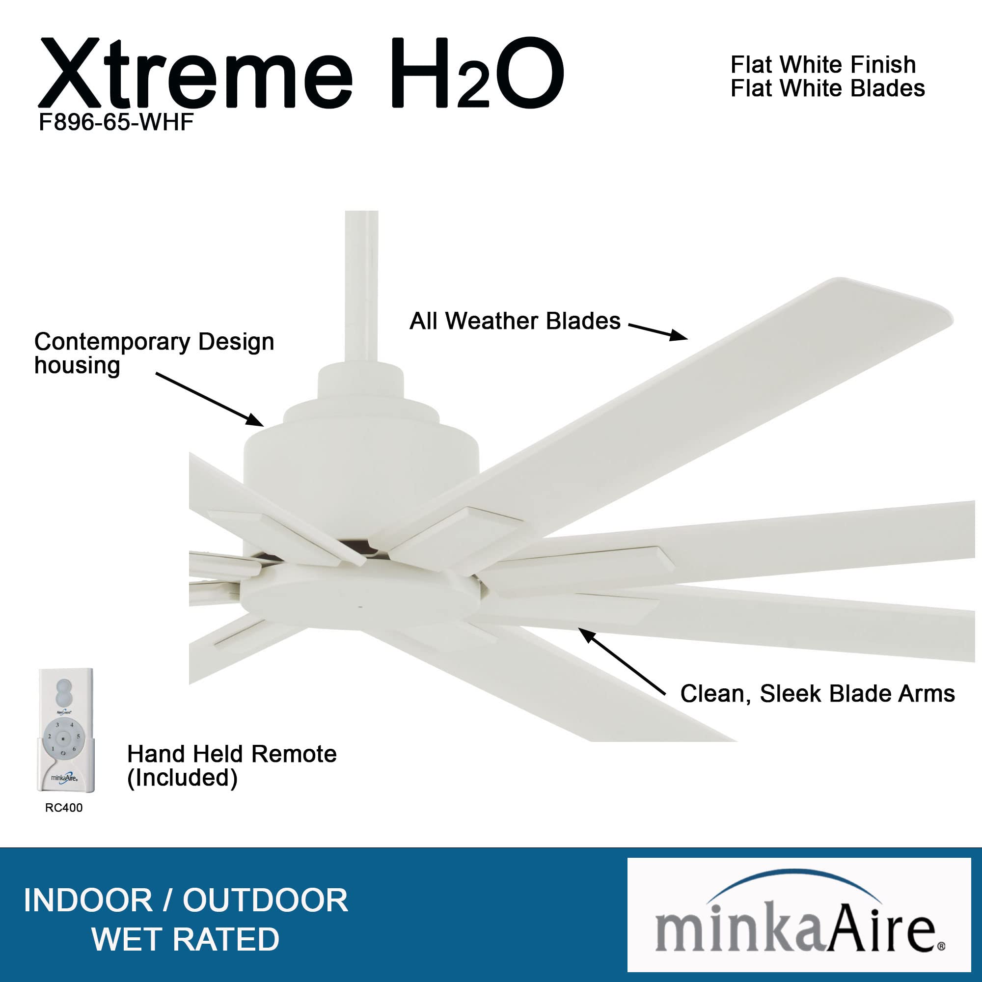 MINKA-AIRE F896-65-WHF Xtreme H2O 65 Inch Outdoor Ceiling Fan with DC Motor in Flat White Finish