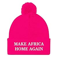 Make Africa Home Again Beanie (Embroidered Pom Pom Knit Cap) African Pride