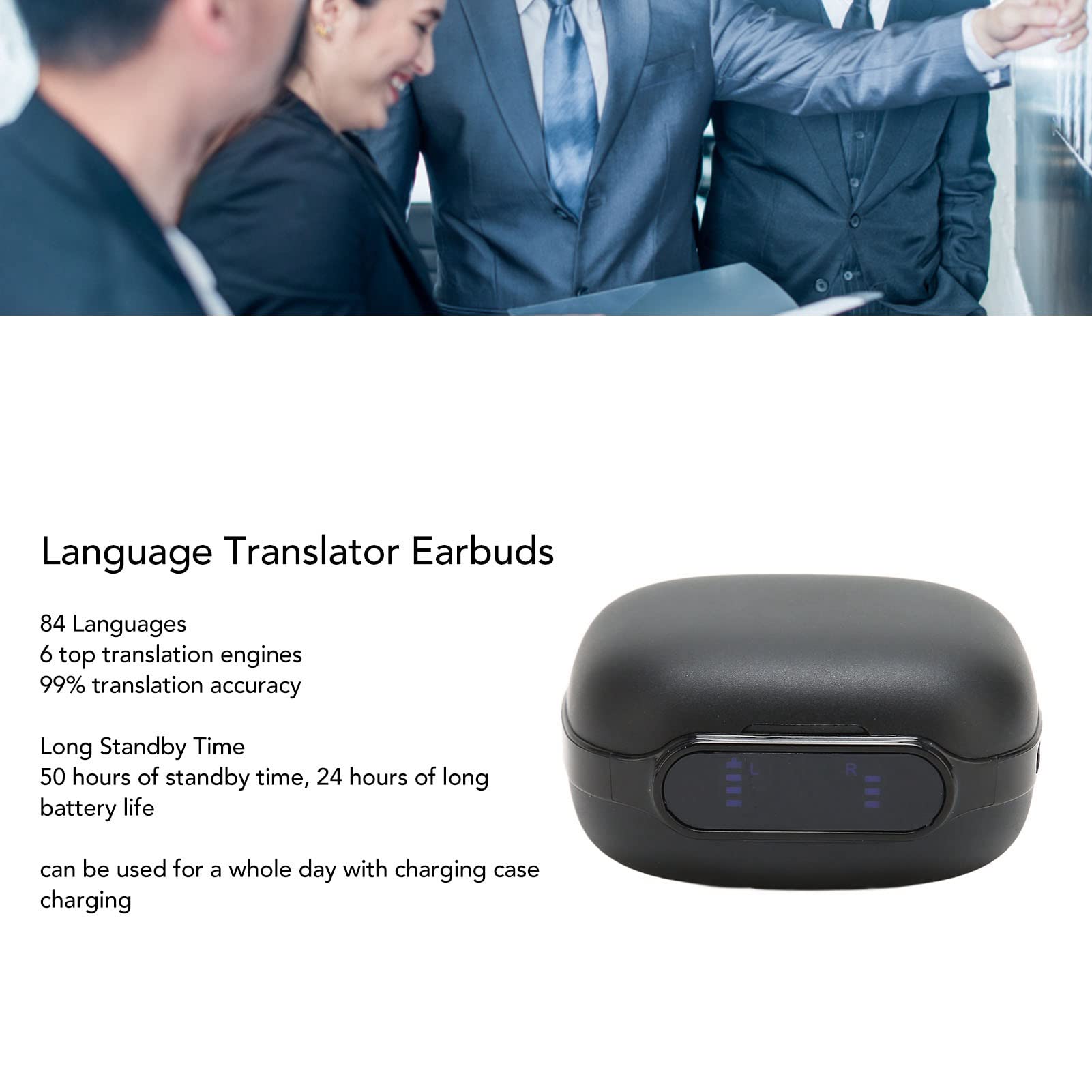 Language Translator Earbuds, Wireless Bluetooth Translator Earbuds 84 Languages Smart Voice Translator Earbuds with Speakers Two Way High Accuracy Noise Reduction Translator Device (Black)